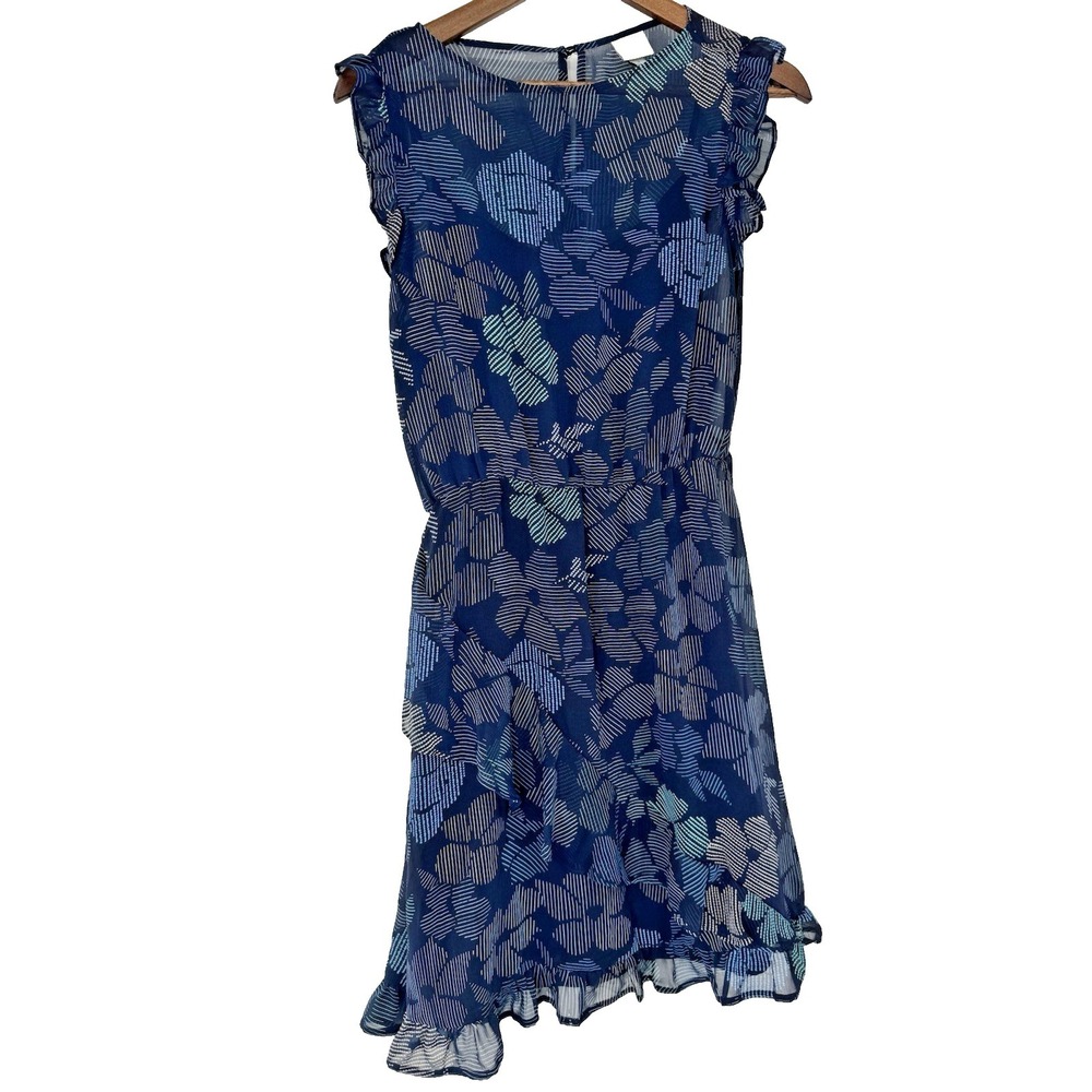Floral Flower Ruffle Dress Navy Blue Sleeveless S sheer fairy cottagecore tropic